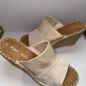 TOMS Neutral Beige Espadrille Wedge Slides